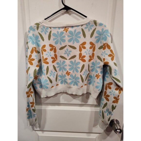 PacSun LA Heart Women's Floral Lazy Day Cropped Sweater Medium Cream Blue Orange - Picture 4 of 6